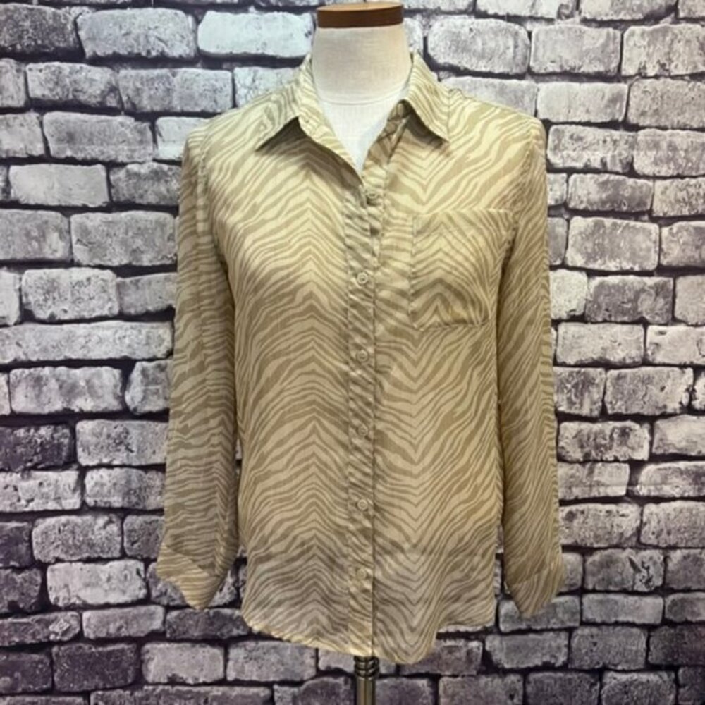 Chico's Long Sleeve Sheer Button Down Blouse Size Small